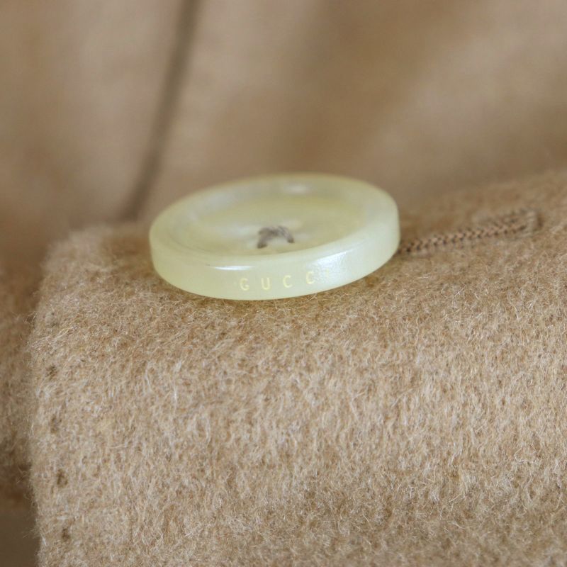  Gucci 23AW 753089 100% Camel Hair City Label Logo Buttons Single Chester Coat