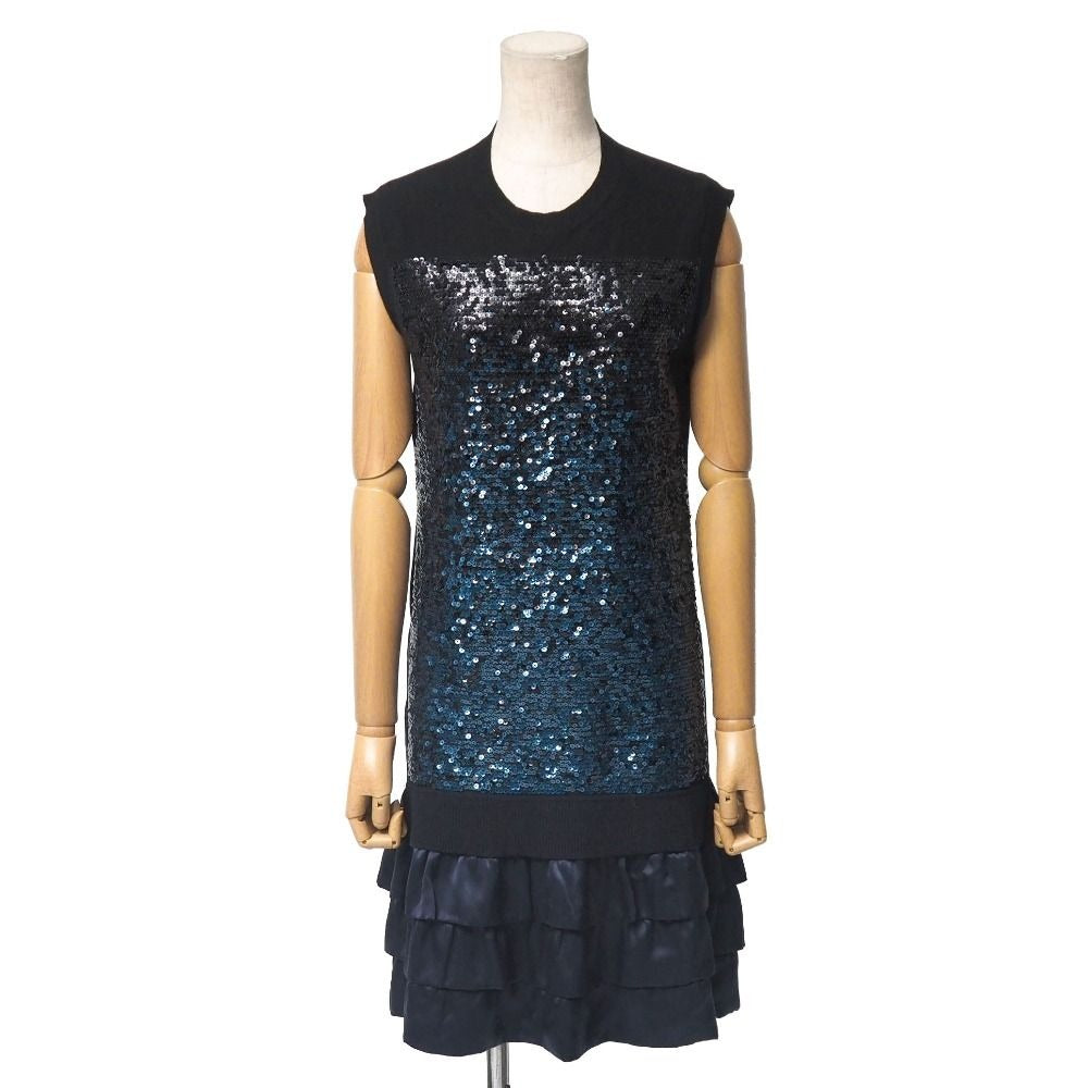 Louis Vuitton Dress XS Sequin Decoration Docking Black X Navy