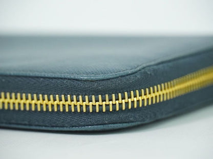 Authentic Prada Saffiano Leather Round Zipper Long Wallet Long Wallet Blue