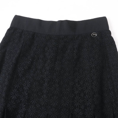 CHANEL P51456v38481 Chain Button Flower Lace Pleated Skirt Black 38 Made In
