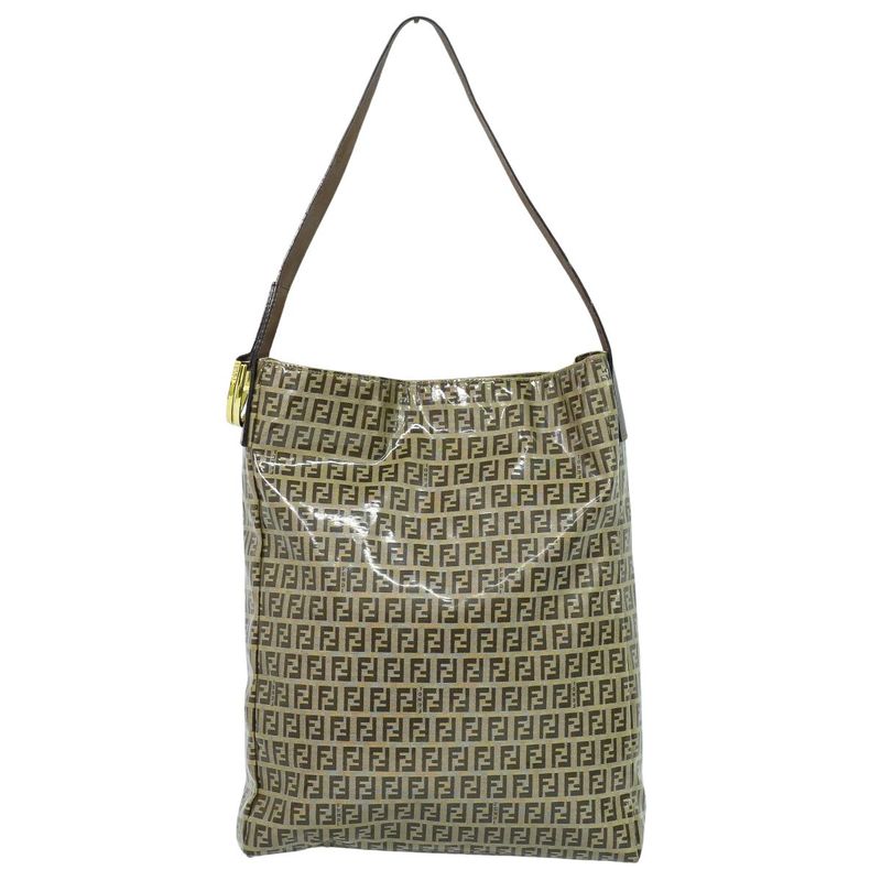 Authentic Fendi Zucchino Shoulder Bag Vinyl Beige Zucchino Bag Pre-owned