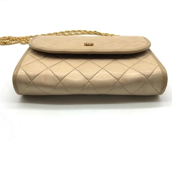 Chanel CC Logo Mini Quilted Push Lock Chain Shoulder Bag Beige