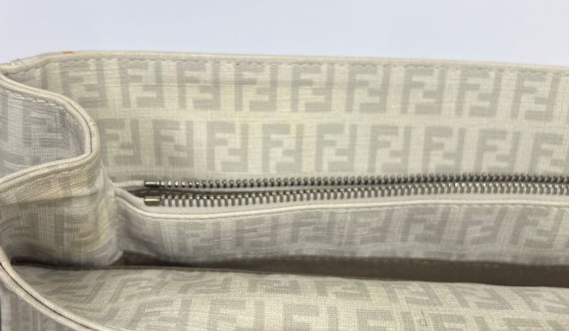 Fendi Bag Tote Handbag Zucchino Pattern White Gray 73ga948