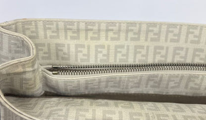 Fendi Bag Tote Handbag Zucchino Pattern White Gray 73ga948