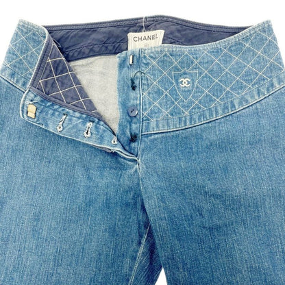 Chanel Matelasse Cotton Coco Mark Denim Pants Blue 371386