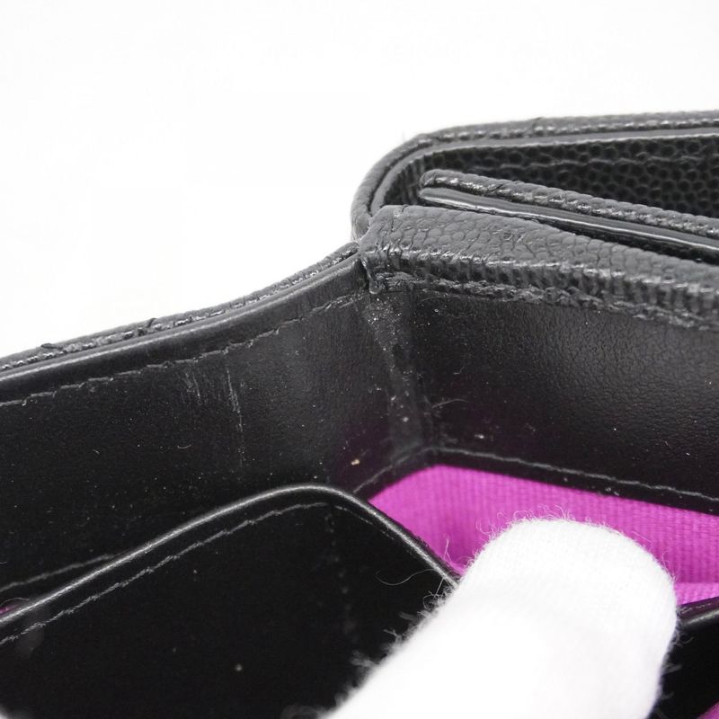 Chanel Trifold Wallet Matelasse Caviar Skin Black Gold Hardware Women