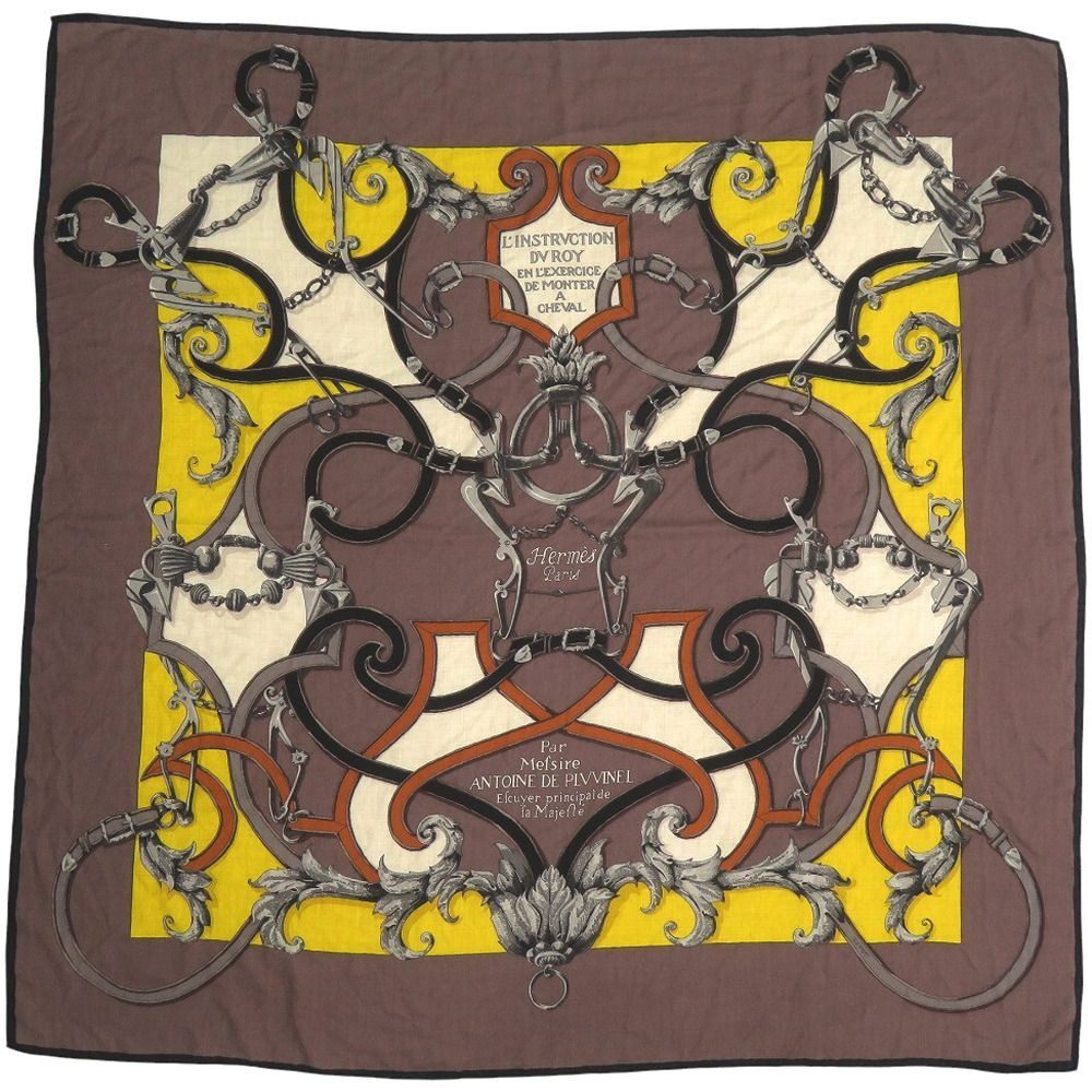 Hermes Carre 140 L'instruction du Roy Imperial Silk Cashmere Scarf Brown