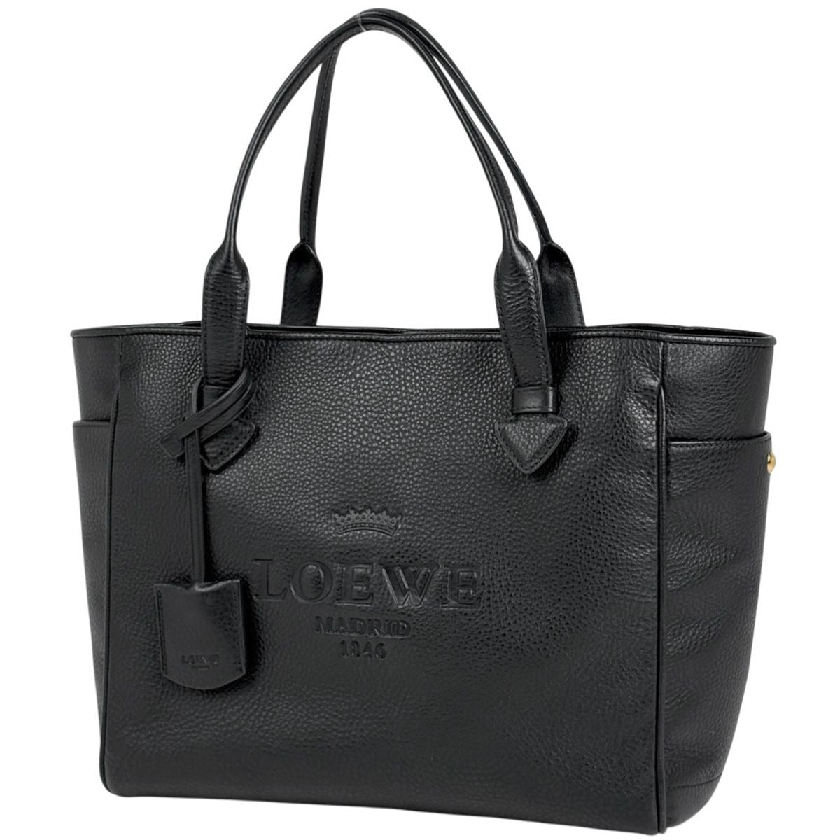 Loewe Heritage Small Tote Logo Leather Black