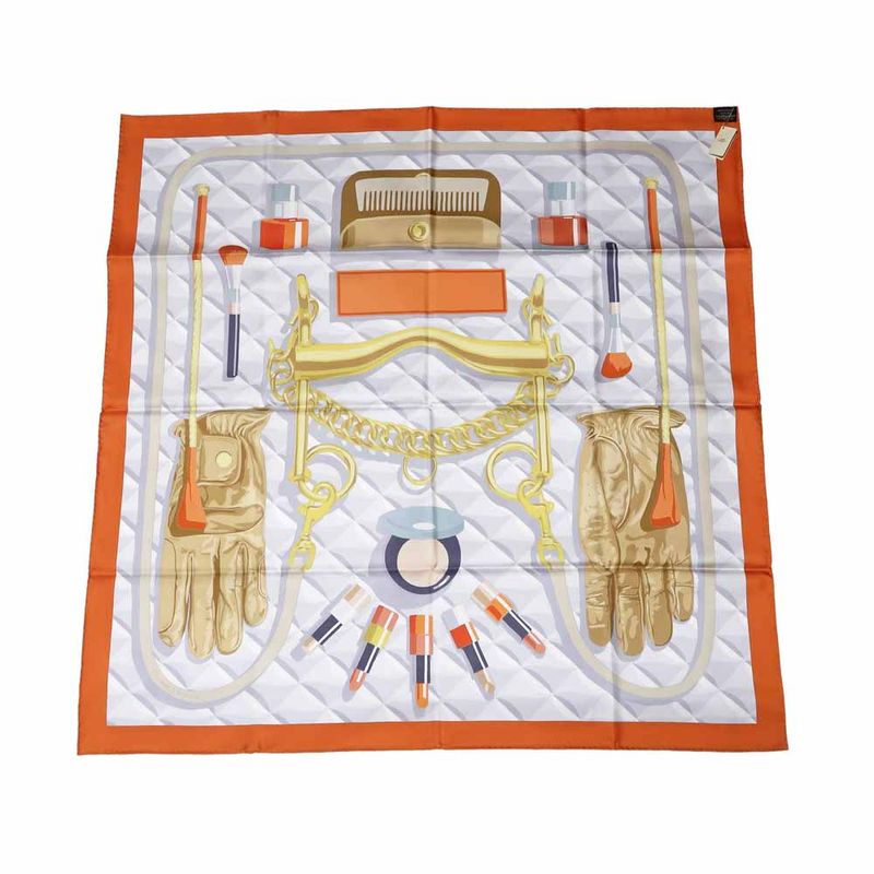 Hermes Carre 90 Scarf Beaute Composee 100% Silk Orange Brown