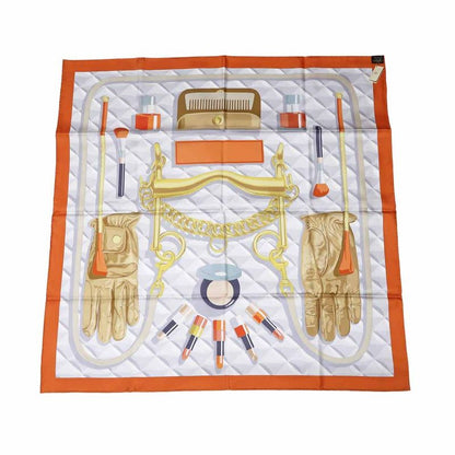 Hermes Carre 90 Scarf Beaute Composee 100% Silk Orange Brown