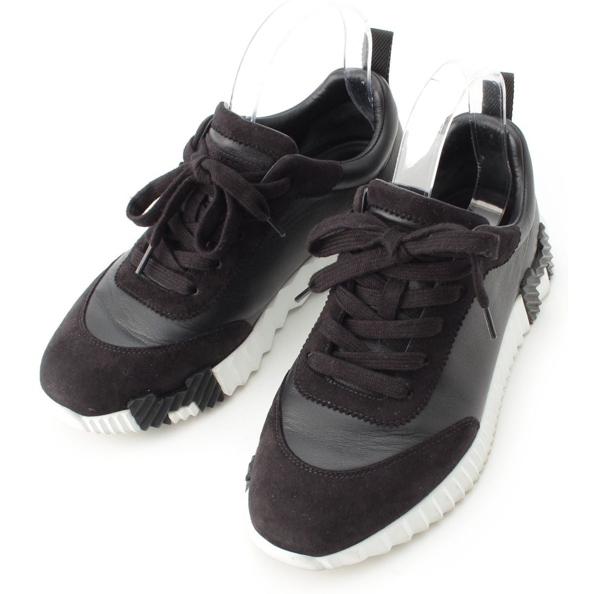 Hermes Leather Bouncing Sneakers Shoes Black White 37