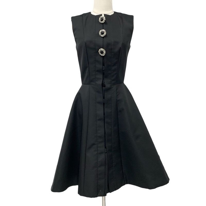 Louis Vuitton Dress Silk Black Jewel Button Sleeveless
