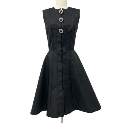 Louis Vuitton Dress Silk Black Jewel Button Sleeveless