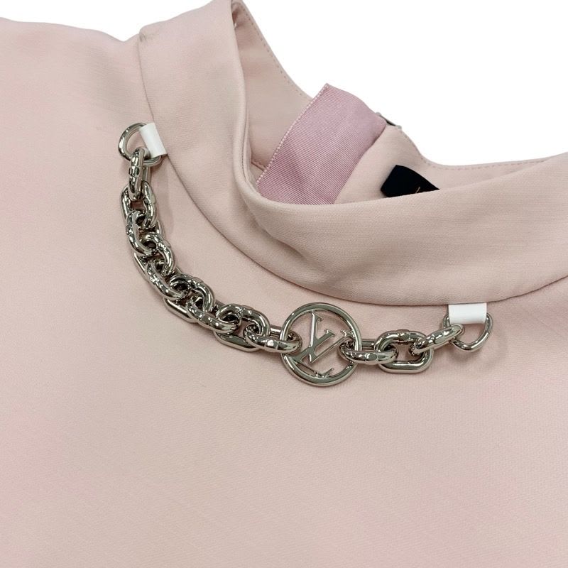 Louis Vuitton Dress Wool Silk Pink Silver Mock Neck Straight Sleeveless