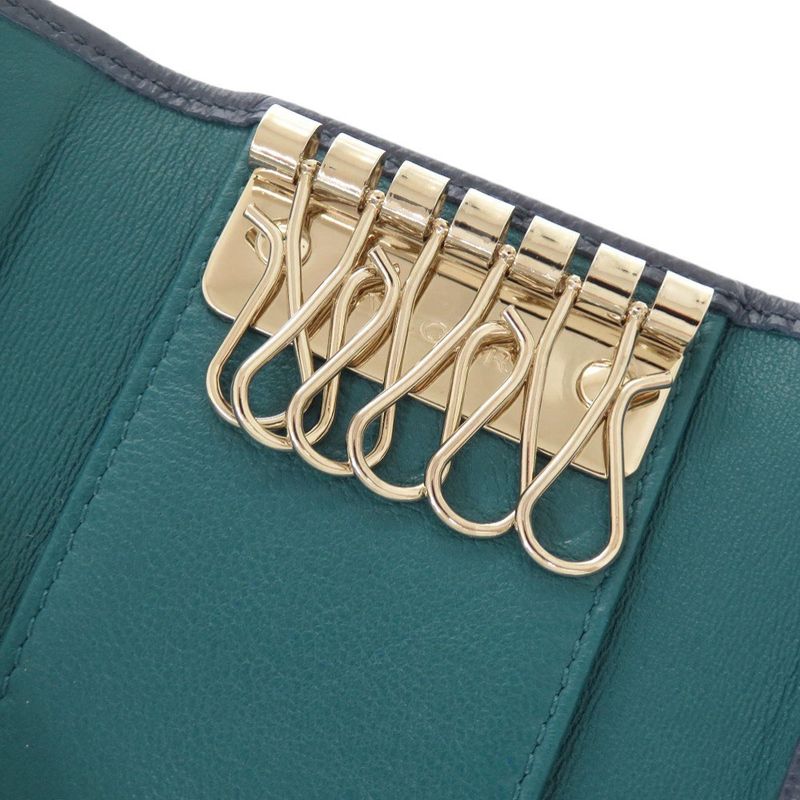 Bulgari Leather Blue 6-ring Key Case Blue 1469 Bvlgari Men's