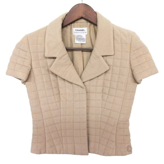 Chanel Tailored Jacket Chocolate Bar Short Sleeve Quilted Beige