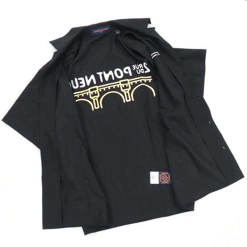 Louis Vuitton Short Sleeve Cotton Shirt 1afjho S Black Eiffel Pont
