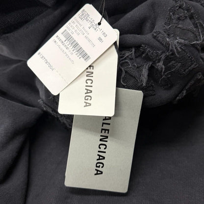Balenciaga Cotton Flayed Destroy Process Logo Patch Cropped Length Hoodie Black — view 11