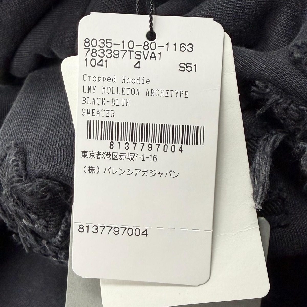 Balenciaga Cotton Flayed Destroy Process Logo Patch Cropped Length Hoodie Black — view 12