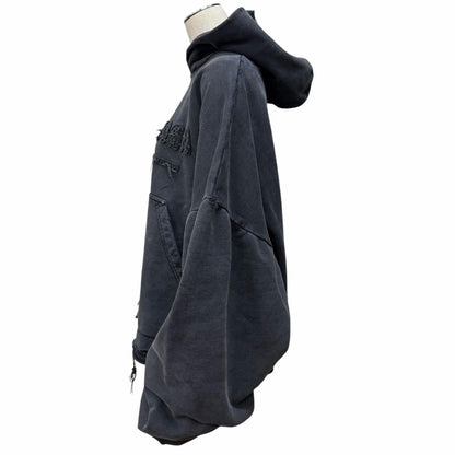 Balenciaga Cotton Flayed Destroy Process Logo Patch Cropped Length Hoodie Black — view 2