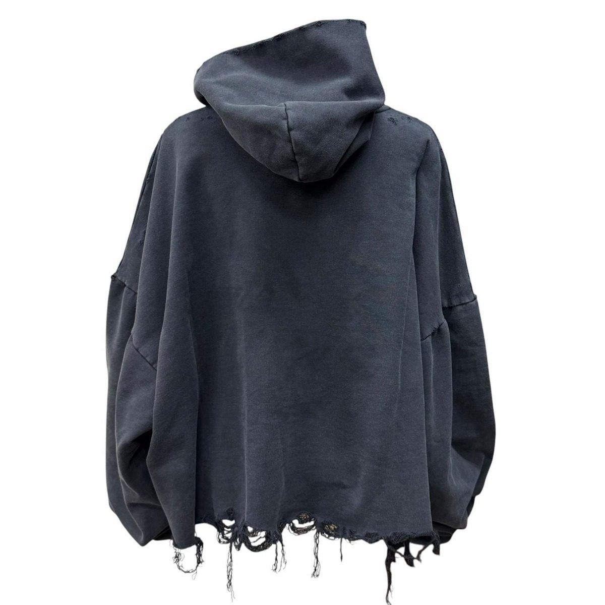 Balenciaga Cotton Flayed Destroy Process Logo Patch Cropped Length Hoodie Black — view 3