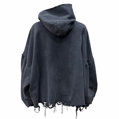 Balenciaga Cotton Flayed Destroy Process Logo Patch Cropped Length Hoodie Black — view 3