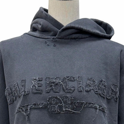 Balenciaga Cotton Flayed Destroy Process Logo Patch Cropped Length Hoodie Black — view 4