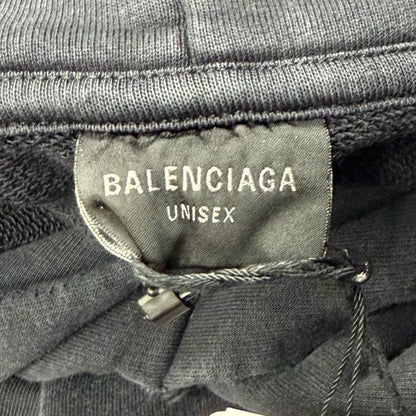 Balenciaga Cotton Flayed Destroy Process Logo Patch Cropped Length Hoodie Black — view 7