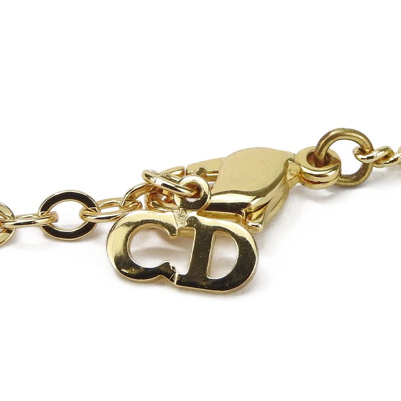 Christian Dior Necklace Metal Gold Black Accessories Logo Rhinestone Ladies