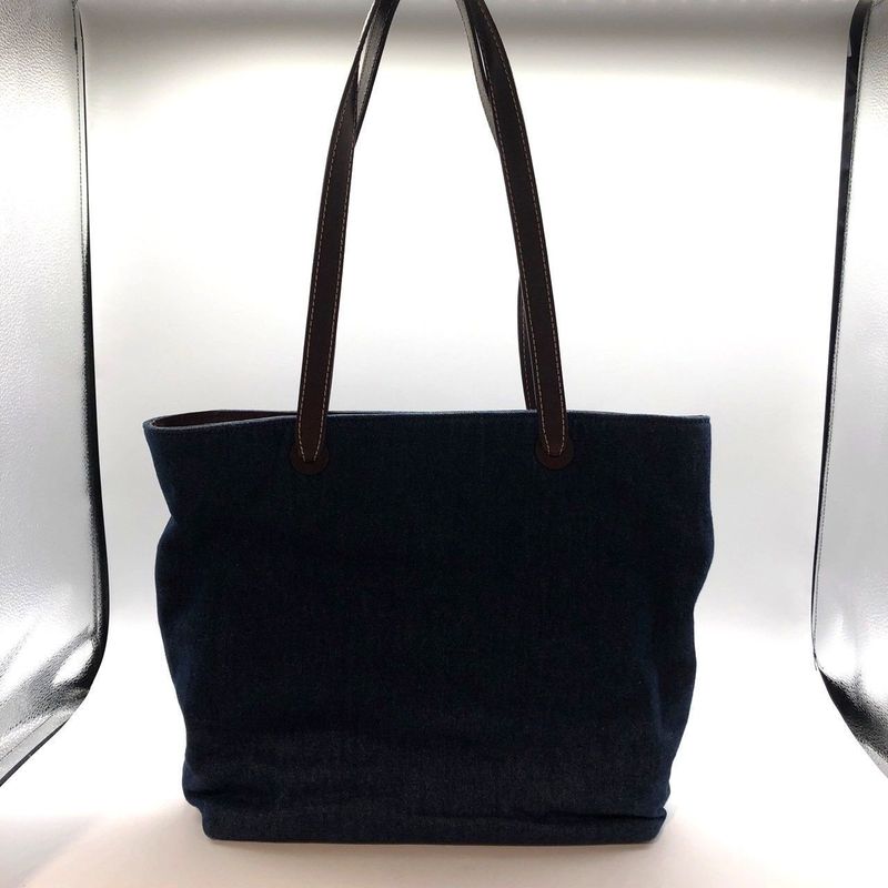 Chanel Tote Bag Denim Blue Coco Mark 5th Shoulder Bag Leather Brown Preowned