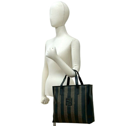 Fendi Pecan Pattern Stripe Zucca FF Leather Handbag Mini Tote Black Khaki — view 2