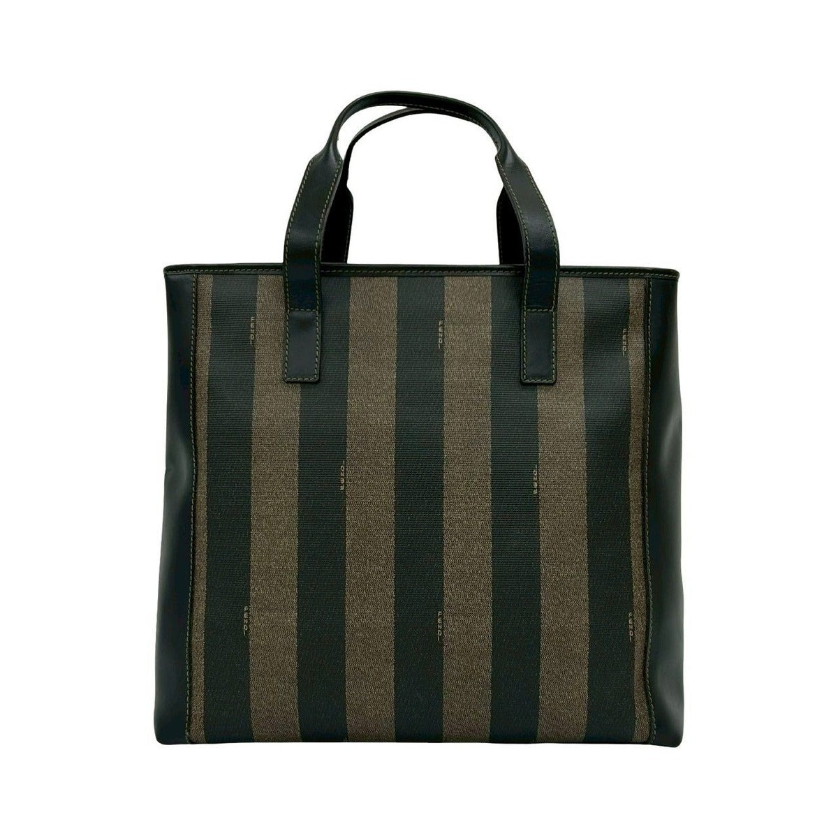 Fendi Pecan Pattern Stripe Zucca FF Leather Handbag Mini Tote Black Khaki — view 3