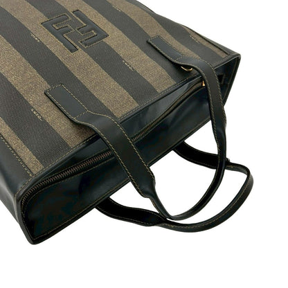 Fendi Pecan Pattern Stripe Zucca FF Leather Handbag Mini Tote Black Khaki — view 4