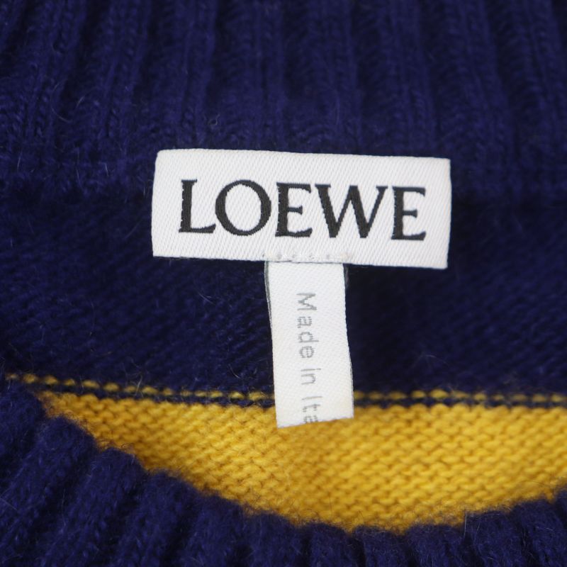 LOEWE H3299370sm Wool Cashmere Striped Anagram Logo Embroidery Crew Neck Knit