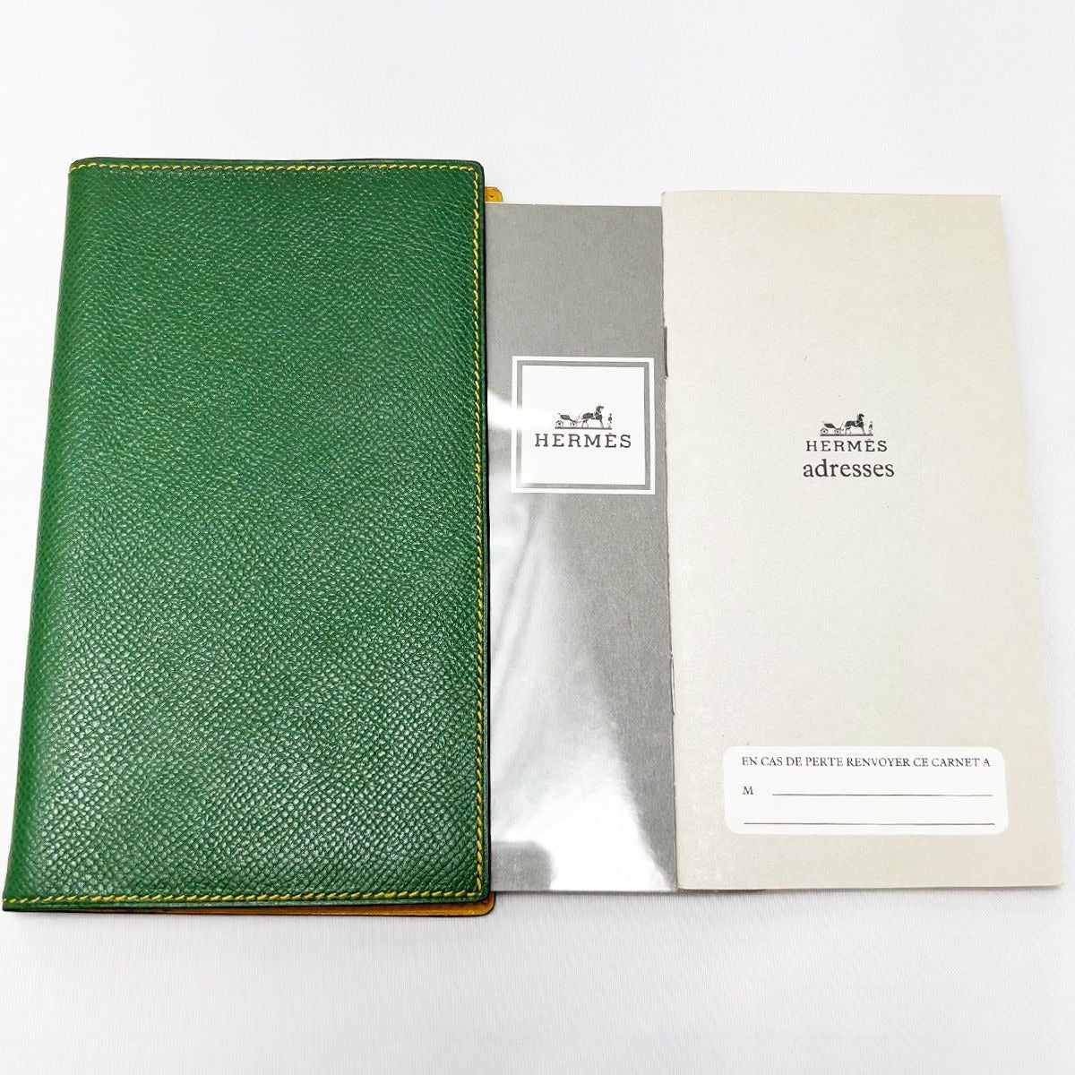 Hermes Notebook Cover Agenda Vision Calf Green Yellow with Initial