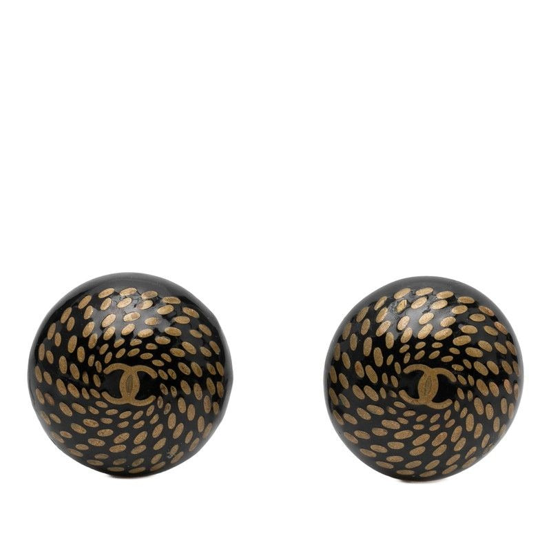 Chanel CC Logo Black Gold Plastic Plated