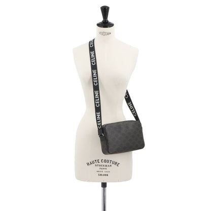 Celine Triomphe Medium Messenger Shoulder Bag PVC Leather Black Brown 197202dnd