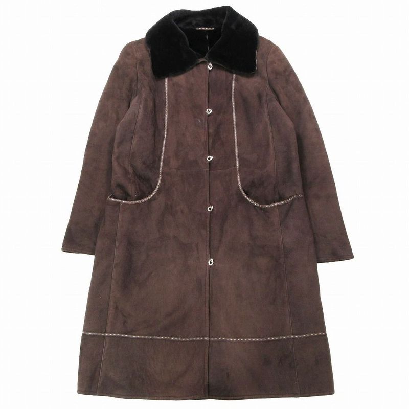 Fendi Mouton Boa Long Coat Knee Length Brown Size 48 Men's Women's