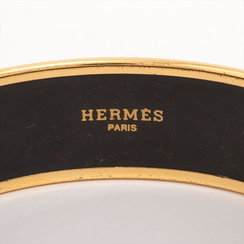 Hermes Emile GM Bangle With Elephant Pattern GP × Enamel Gold × Black Made In