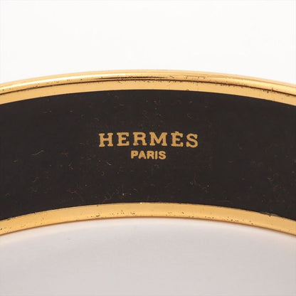 Hermes Emile GM Bangle With Elephant Pattern GP × Enamel Gold × Black Made In
