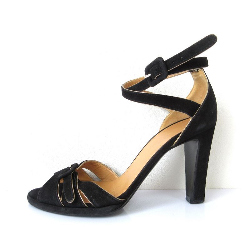Good Hermes Suede Ankle Strap Sandals 34 21cm (8.27in) Equivalent Black Women's