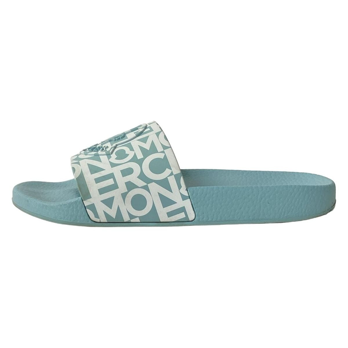 Moncler Sandals 39 Light Blue White Logo All Over Pattern