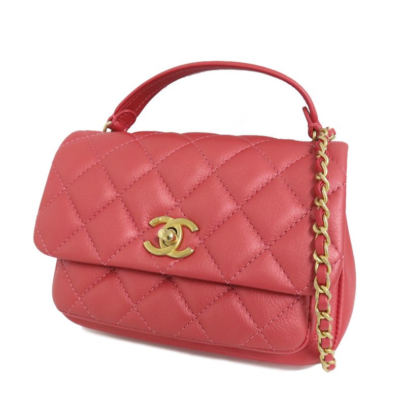 Chanel Top Handle Mini Flap Bag Pink As1226 Matelasse Lambskin Women's