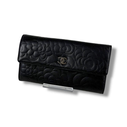 Chanel Camellia Long Wallet Bifold CC Logo Black — view 2