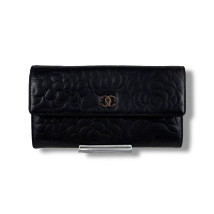 Chanel Camellia Long Wallet Bifold CC Logo Black — view 3