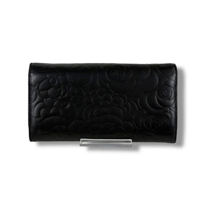 Chanel Camellia Long Wallet Bifold CC Logo Black — view 4