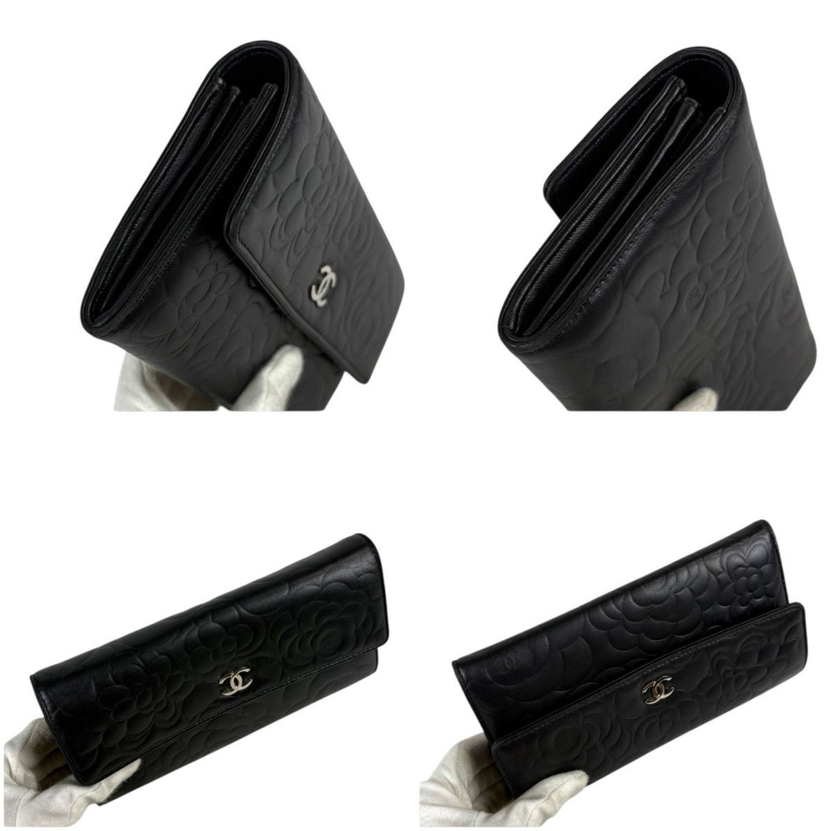 Chanel Camellia Long Wallet Bifold CC Logo Black — view 6