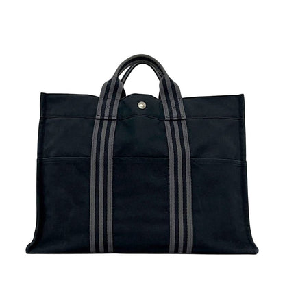 Hermes Tote Bag Fourre Tout MM Black Gray Lightweight Cotton Canvas Document