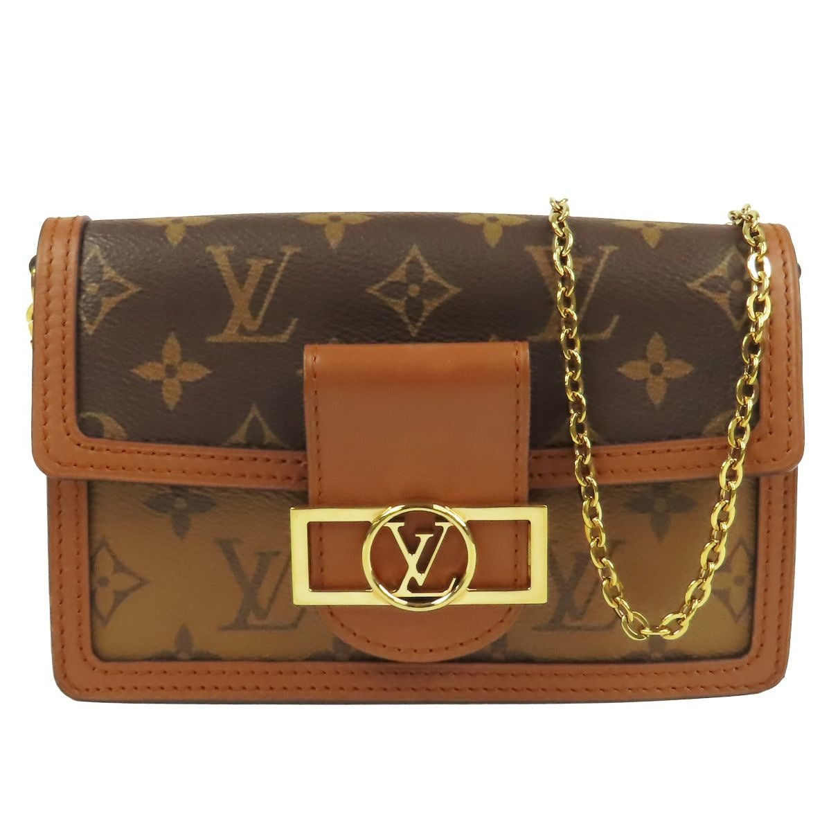 Louis Vuitton Portefeuille Dauphine Brown Gold Monogram Reverse Chain Shoulder