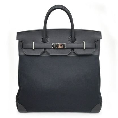 Hermes Haut a Courroies Hac 40 Black Silver Toile Military Togo Hand Bag
